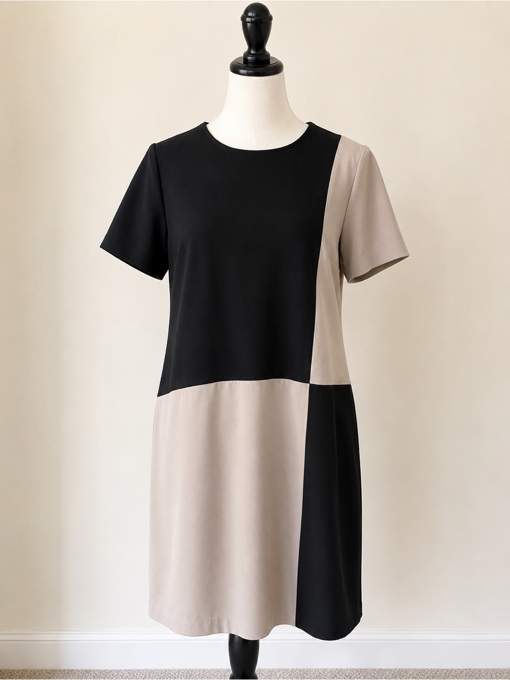 Evan Picone Black & Taupe Colorblock Midi Dress